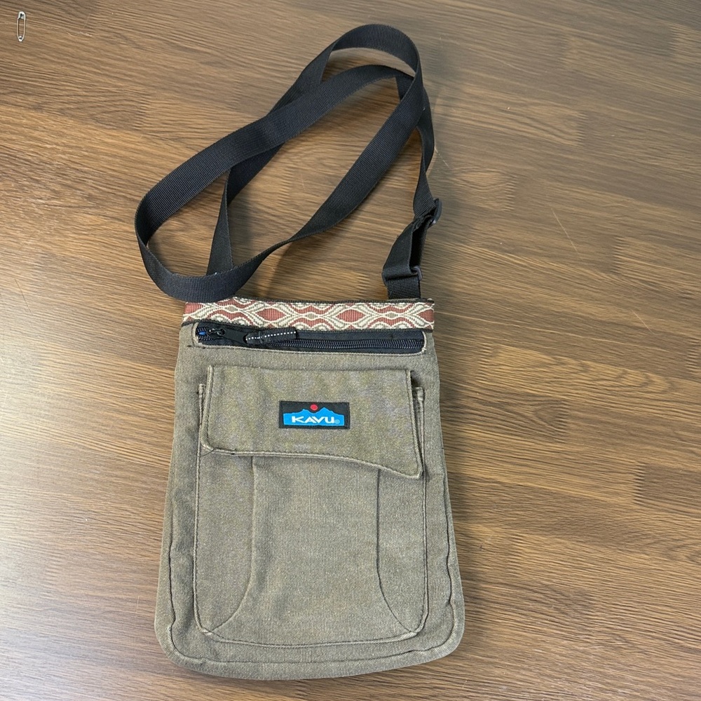KAVU Brown Crossbody Bag with Patterned Trim